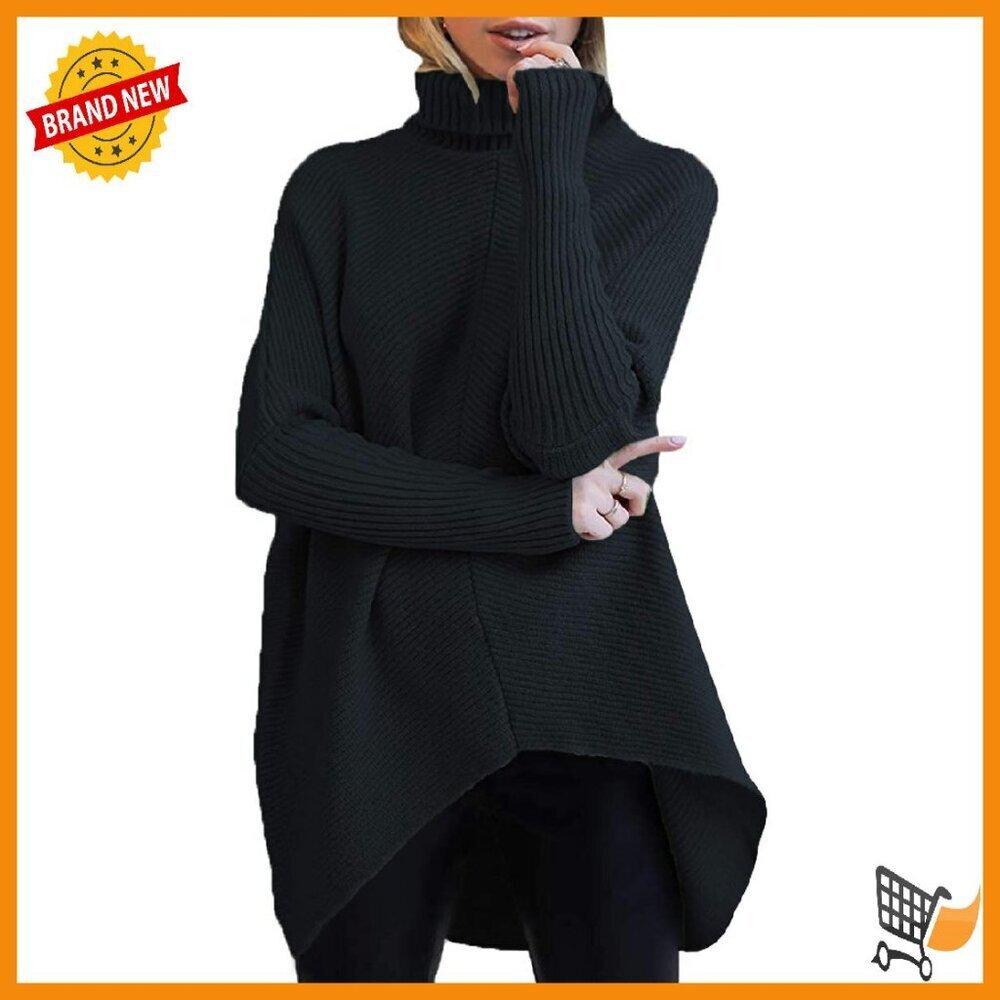Oversized Turtleneck Batwing Sweater Pullover Cozy Knit Tunic